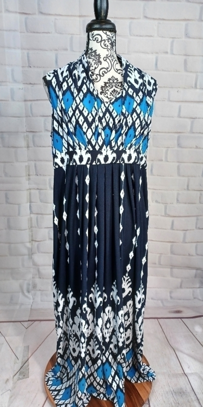 Chico's women's sleeveless stretch knit geometric print maxi dress size 2 b8